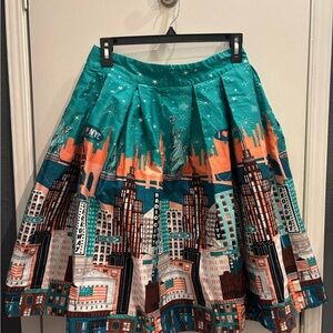 Cityscape Print Teal Skirt